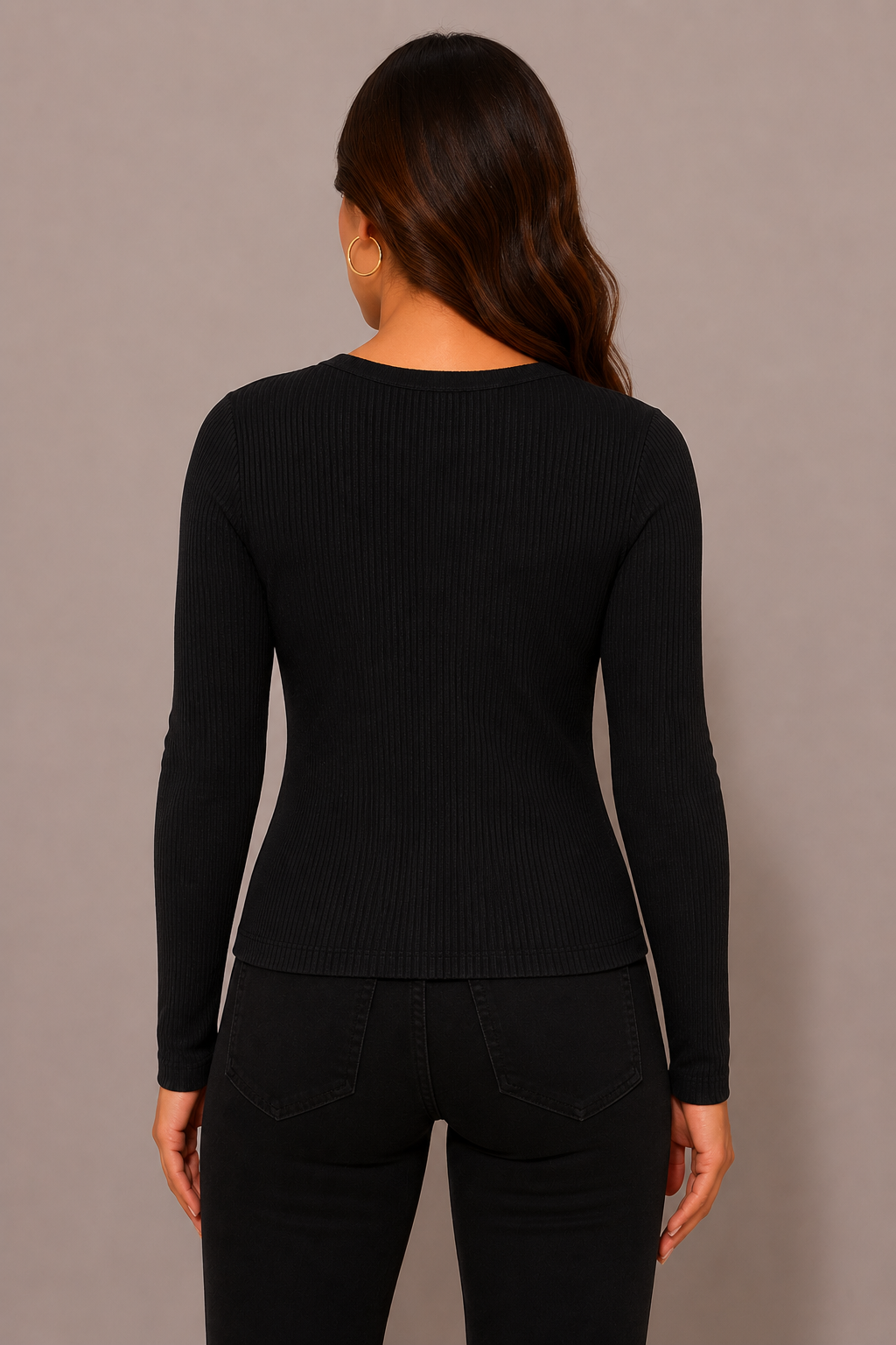 Womens Button Up Ribbed Long Sleeve Top