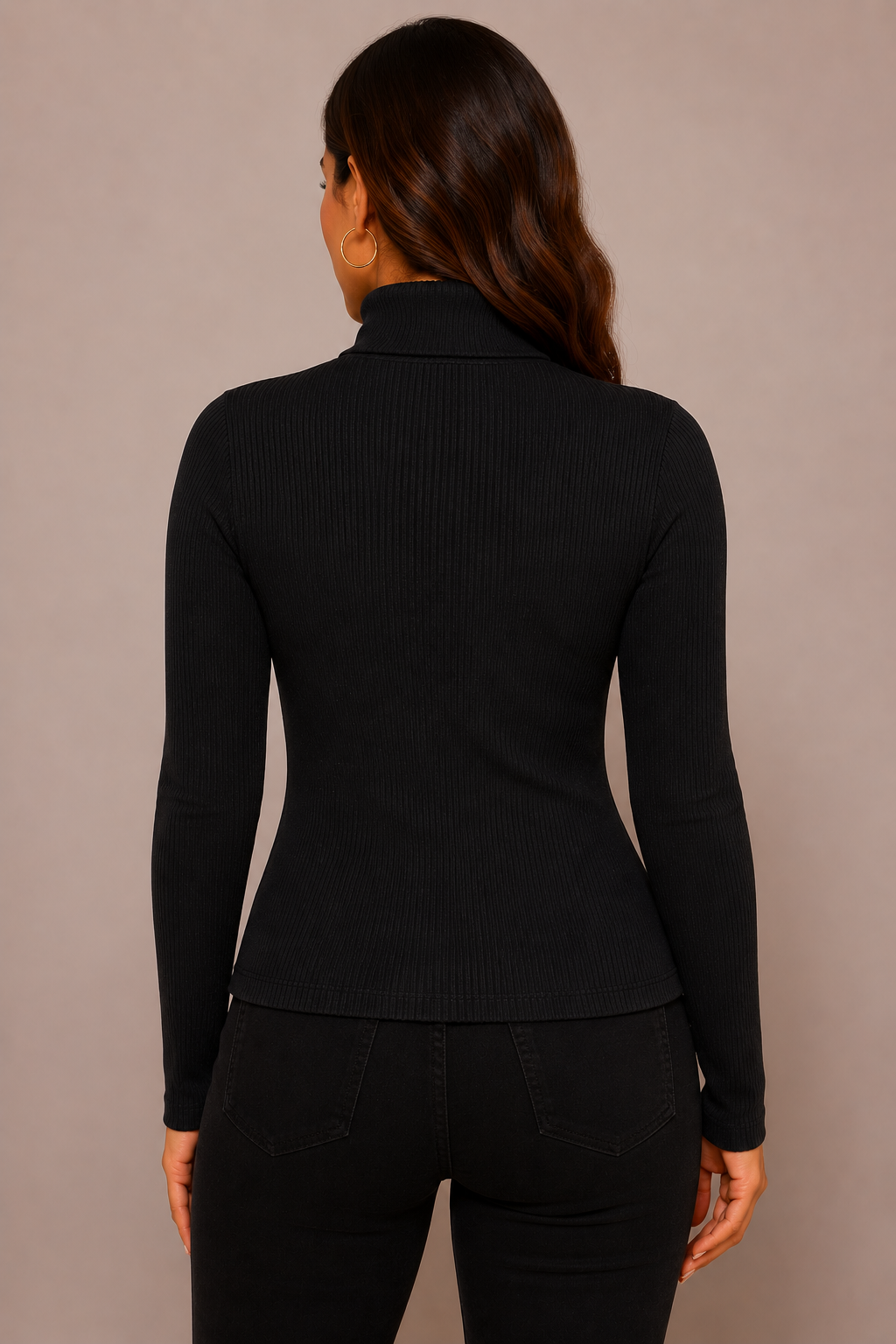 Women's Roll Neck Ribbed Long Sleeve Top