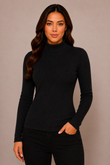 Women's Roll Neck Ribbed Long Sleeve Top