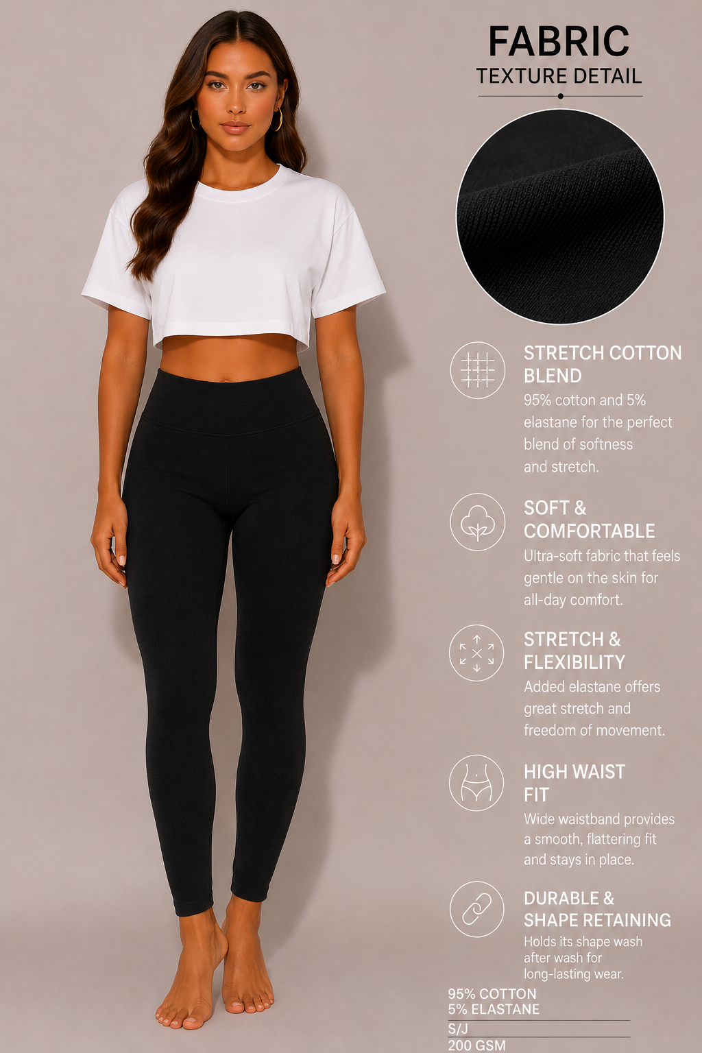 Women's High Waist Stretch Cotton Leggings