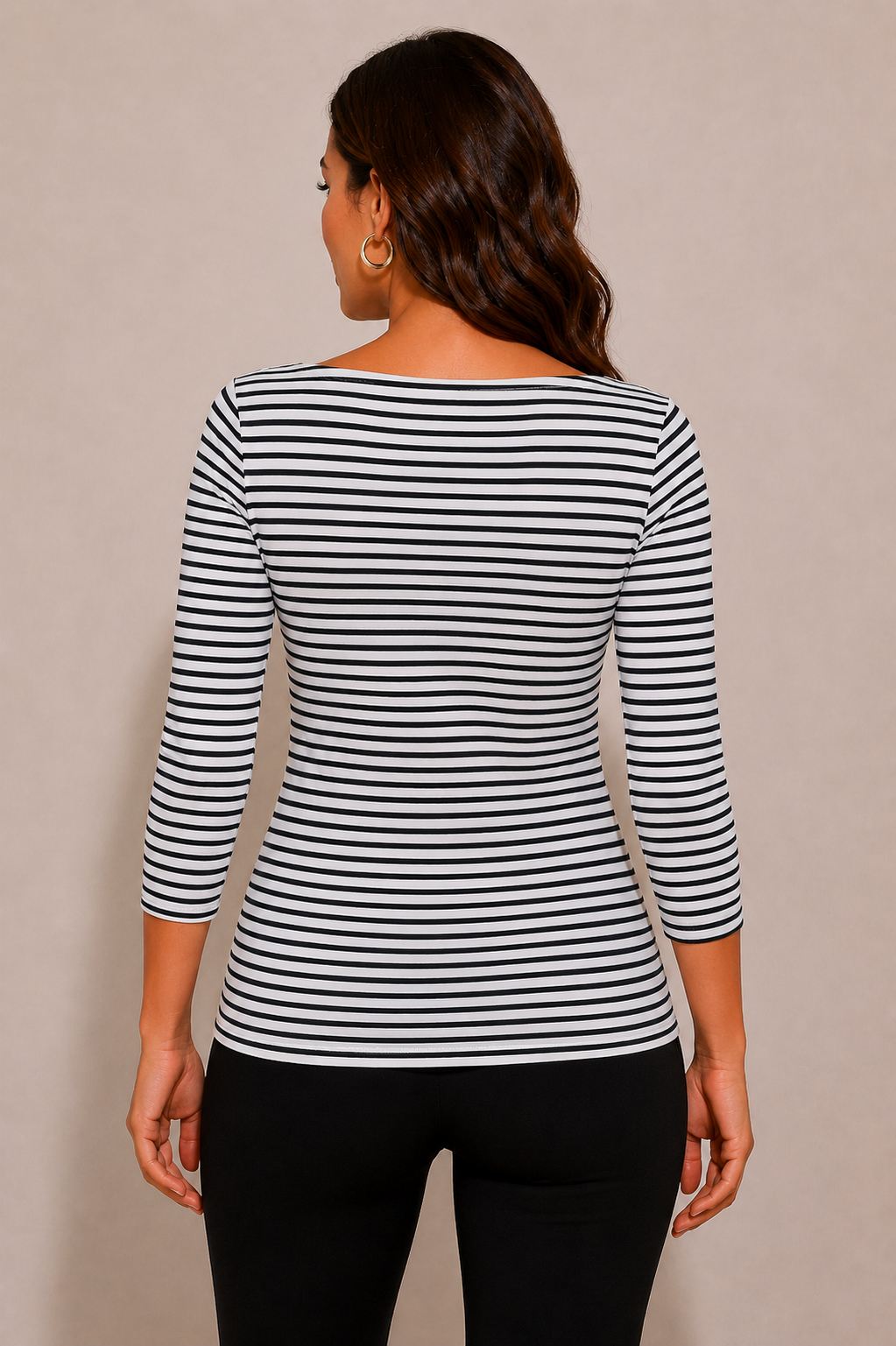 Women's Slash Neck 3/4 Sleeve Jersey Pin Stripes Top