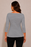Women's Slash Neck 3/4 Sleeve Jersey Pin Stripes Top