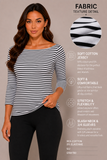 Women's Slash Neck 3/4 Sleeve Jersey Black Pin Stripes Top