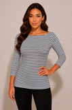 Women's Slash Neck 3/4 Sleeve Jersey Pin Stripes Top