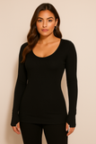 Women's Thumb Hole Scoop Neck Variegated Ribbed Top