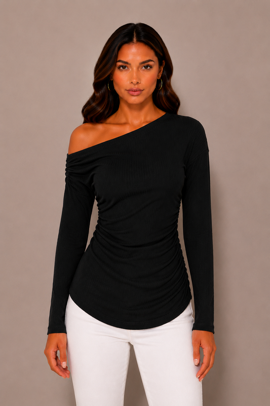 Women's Ruched Asymmetrical Drop Shoulder Top