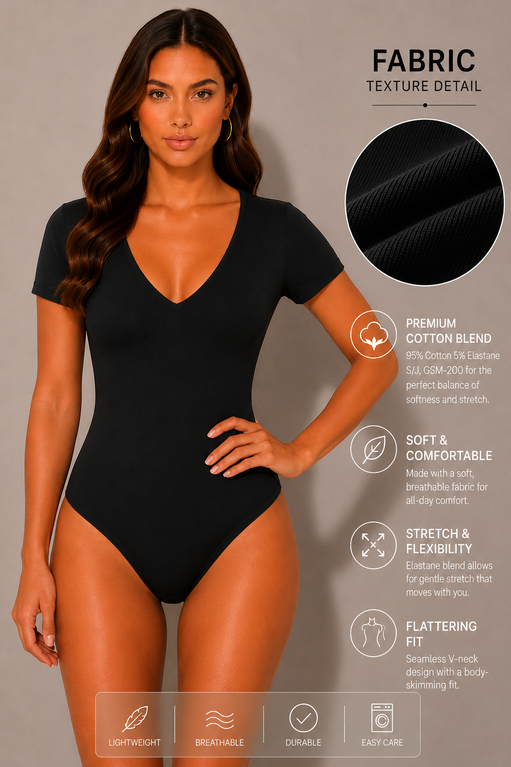 Women's Seemless V-Neck Short Sleeve Bodysuit